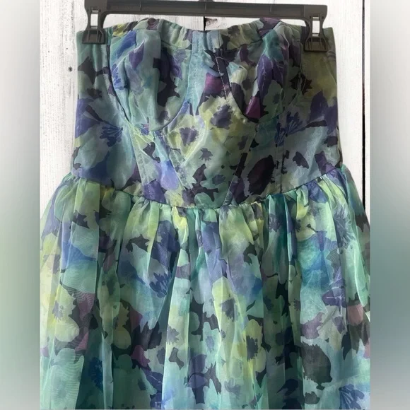 Lulus Wonderful Waltz Green Floral Print Strapless Bustier Maxi Dress Sz Lg NWT - Picture 5 of 11